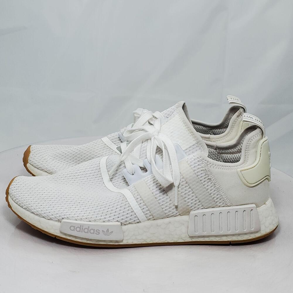 Adidas NMD_R1 Shoes Men 12 White Gum Boost Low Top Knit Textile Athletic Sneaker